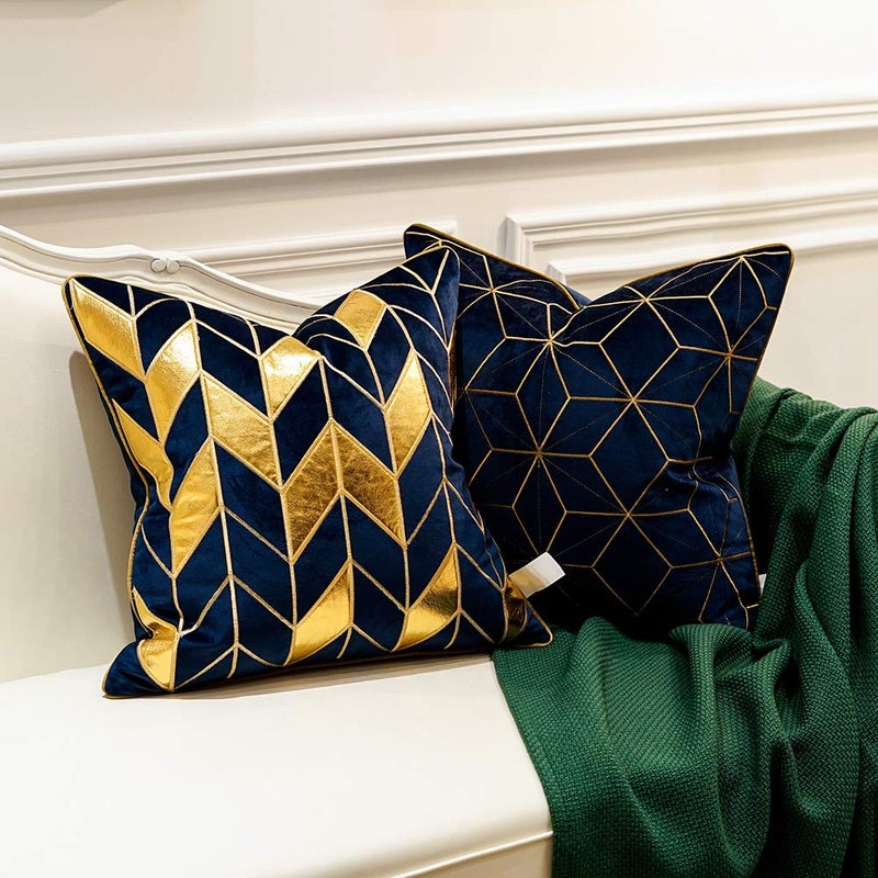 Avigers 20 x 20 Inches Navy Blue Gold Plaid Cushion Case Luxury European Throw Pillow Cover Decorative Pillow for Couch Living Room Bedroom Car - Image 5